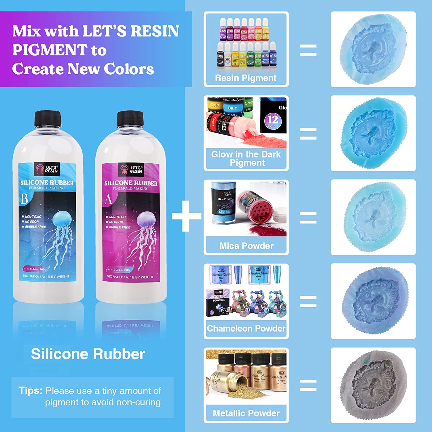 LET'S RESIN Silicone Mold Making Kit 63.48oz/3.968lbs,Non-Toxic Mold Making Silicone Rubber, Platinum Silicone Mold Maker,Clear Liquid Molding Silicone Kit for Resin Molds, Silicone Molds Making image 6