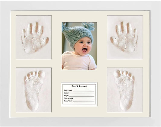 Baby Clay Handprint Footprint Kit, Newborn Picture Frame Shower Gifts Nursery Decor, Hand Foot Impression Photo Keepsake for Girls Boys image 0