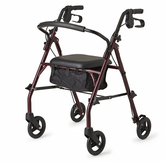 Healthcare Direct Steel Rollator Walker with 350 lb. Weight Capacity, Burgundy image 0