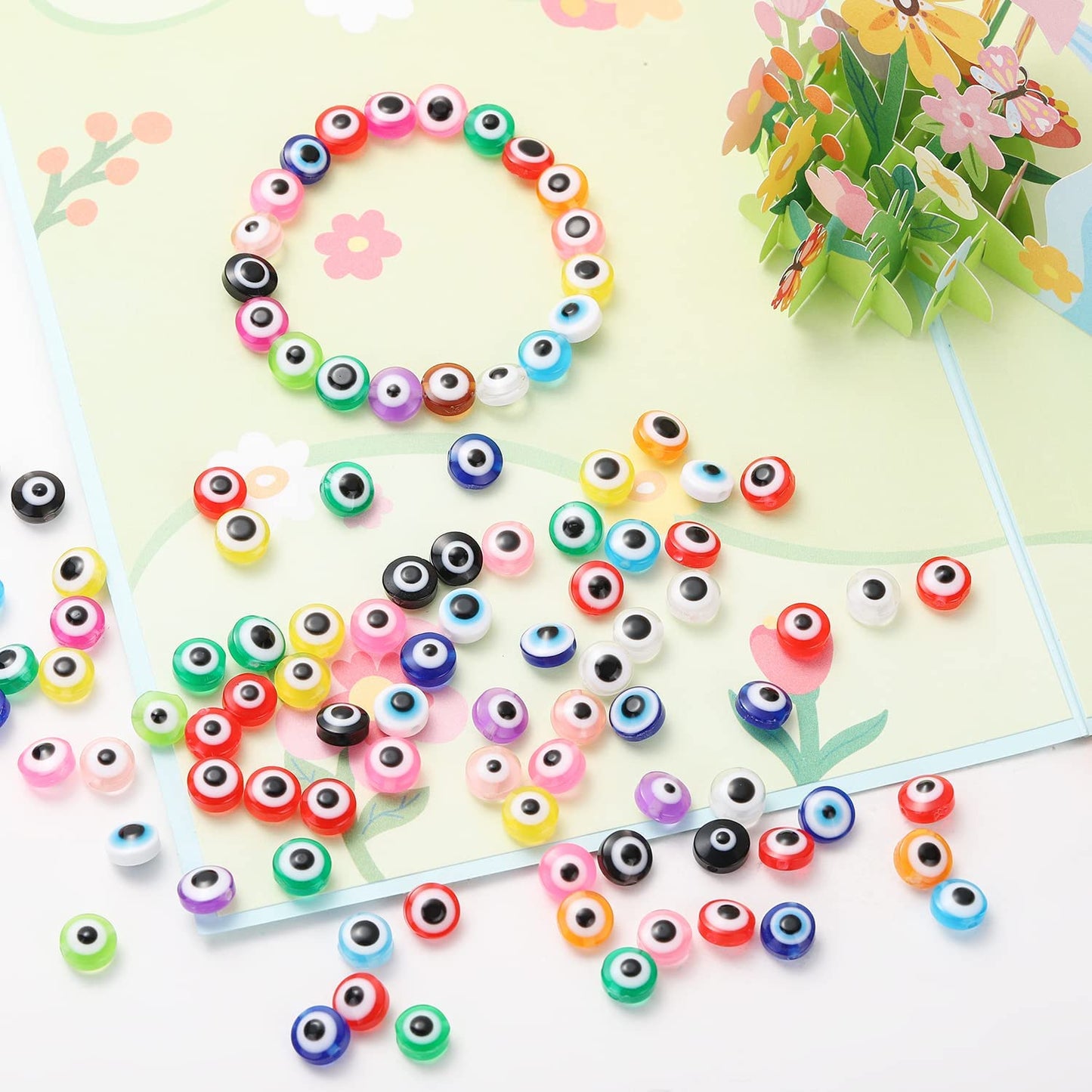 200 Pieces Flat Round Evil Eye Beads Handmade Resin Lampwork Beads 8mm Charms Spacer Beads for Bracelets Necklace Jewelry Craft Making(Mix Colors) image 3