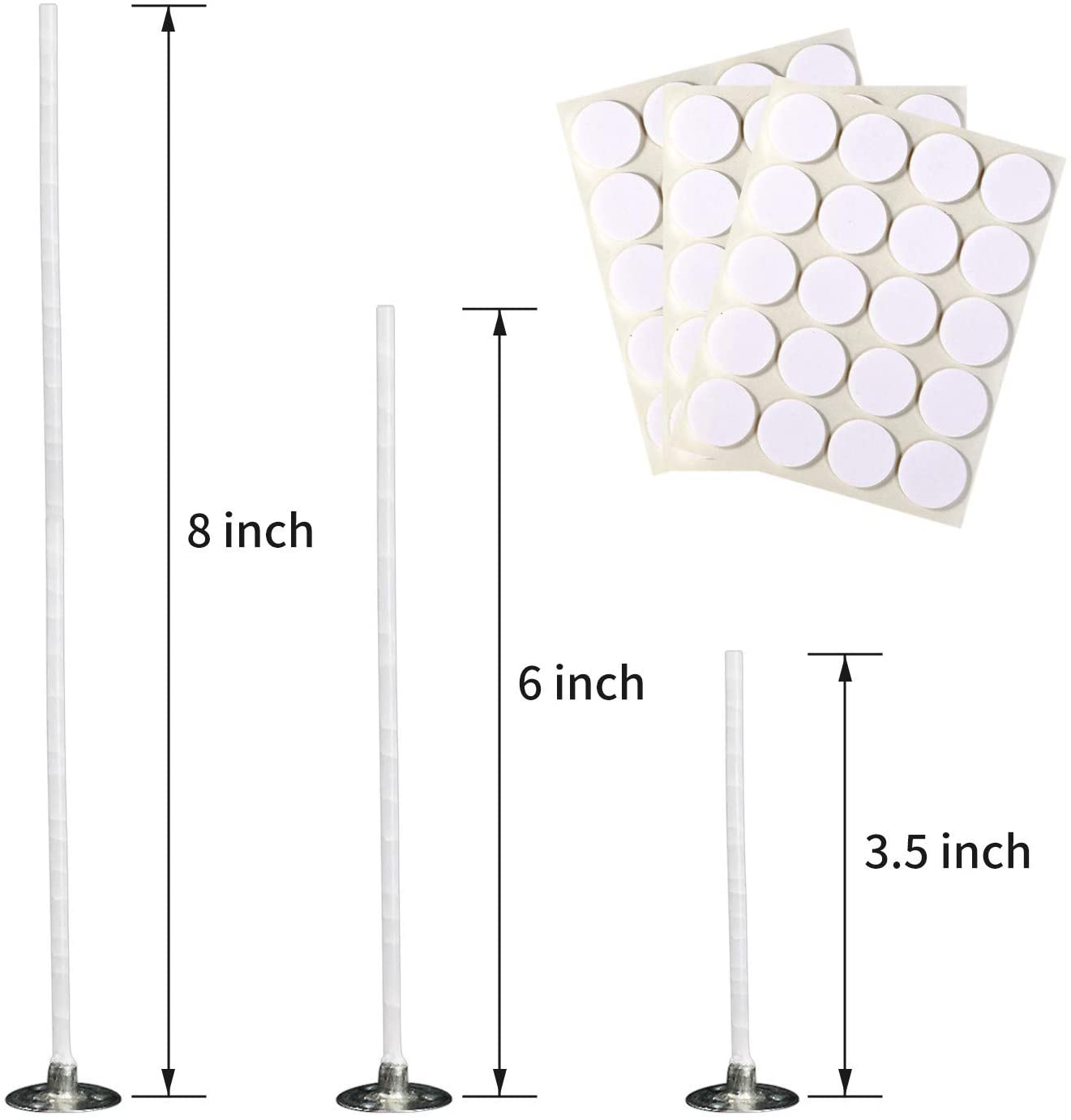 300Pcs Functional Smokeless Candle Wicks,100pcs Wicks Sticker, Pre-Waxed Cotton Core Wicks with Metal Sustainer Tabs for Pillar Candle Making and Candle DIY Christmas Gift,9cm/3.5in,15cm/6in,20cm/8in image 1