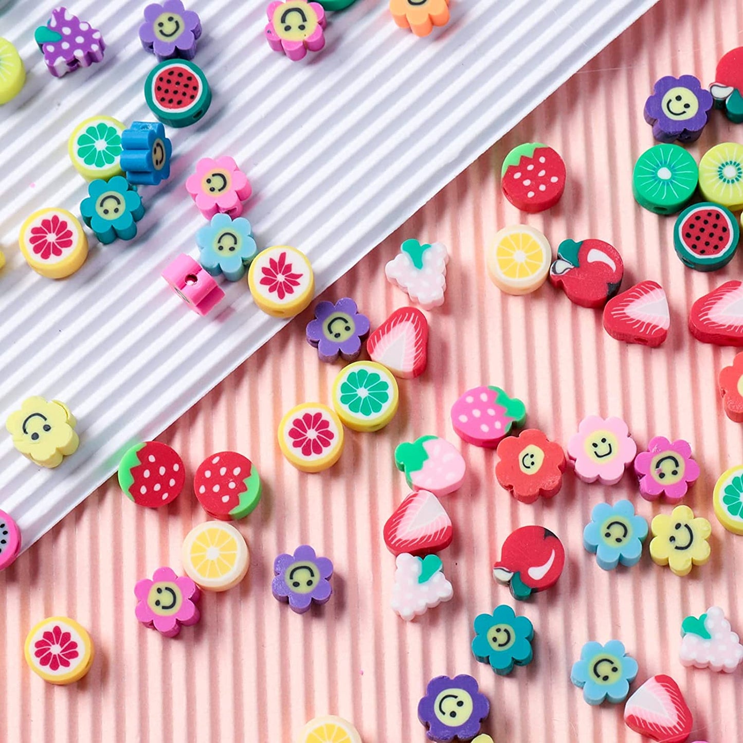 200pcs Mixed Fruit Spacer Beads Smile Face Beads Color Polymer Clay Beads, for DIY Jewelry Bracelet Earring Necklace Craft Making Supplies image 3