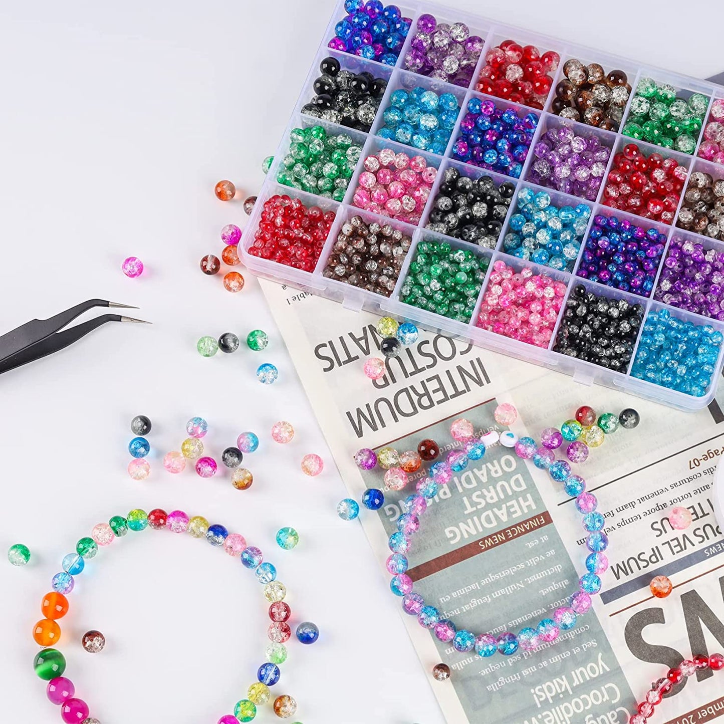 Suhome 1920pcs 8 Color Crackle Lampwork Glass Beads 4mm 6mm 8mm Handcrafted Round Spacer Loose Beads for Jewelry Making image 3