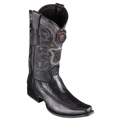 LOS ALTOS BOOTS MENS #76F0605 EUROPEAN SQUARE TOE | GENUINE RING LIZARD WITH DEER SIDES BOOTS | COLOR BLACK image 0