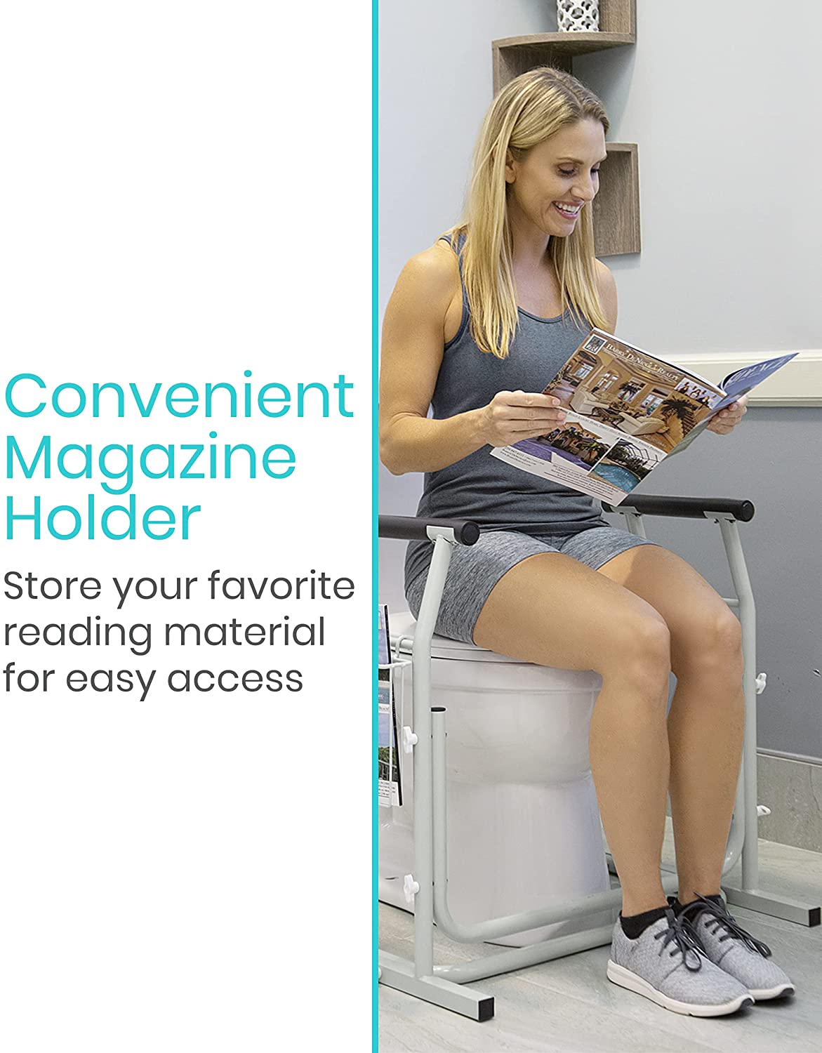 Vive Stand Alone Toilet Rail - Medical Bathroom Safety Assist Frame with Support Grab Bar Handles &amp; Railings for Elderly, Senior, Handicap &amp; Disabled - Freestanding Commode Stability Handrails image 3