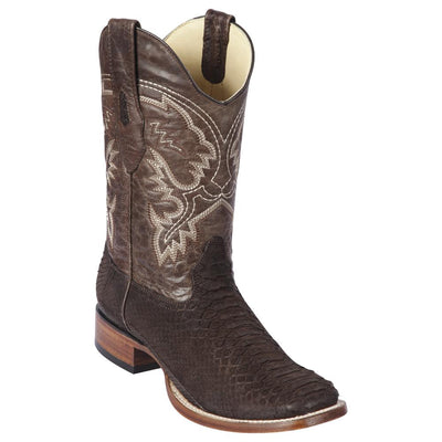 LOS ALTOS BOOTS MENS #822N5707 WIDE SQUARE TOE | GENUINE PYTHON SNAKESKIN LEATHER BOOTS | COLOR BROWN SUEDE FINISH image 0