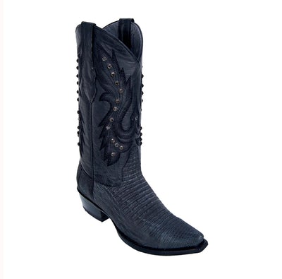 WOMEN'S LOS ALTOS SNIP TOE TEJU LIZARD BOOTS HANDMADE | COLOR SANDED BLACK (340774) image 0