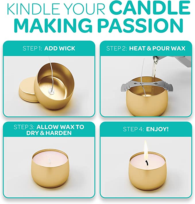 Hearts &amp; Crafts Tin Candle Jars for Making Candles - Candle Tins 8oz - 24 Tin Candle Jars with Lids for Candle Making - Gold image 2