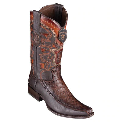 LOS ALTOS BOOTS MENS #76F0316 EUROPEAN SQUARE TOE | GENUINE FULL QUILL OSTRICH WITH DEER SIDES BOOTS | COLOR FADED BROWN image 0