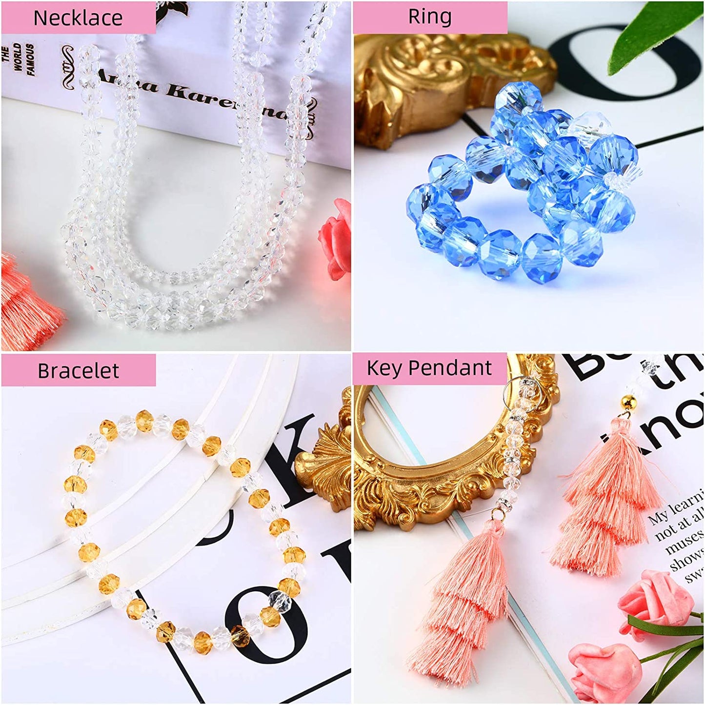 1000 Pieces Crystal Faceted Glass Beads Clear Rondelle Shape Glass Beads Crystal Spacer Loose Beads with Plastic Storage Box for DIY Jewelry Making Craft, 2 mm, 4 mm, 6 mm, 8 mm, 10 mm image 5