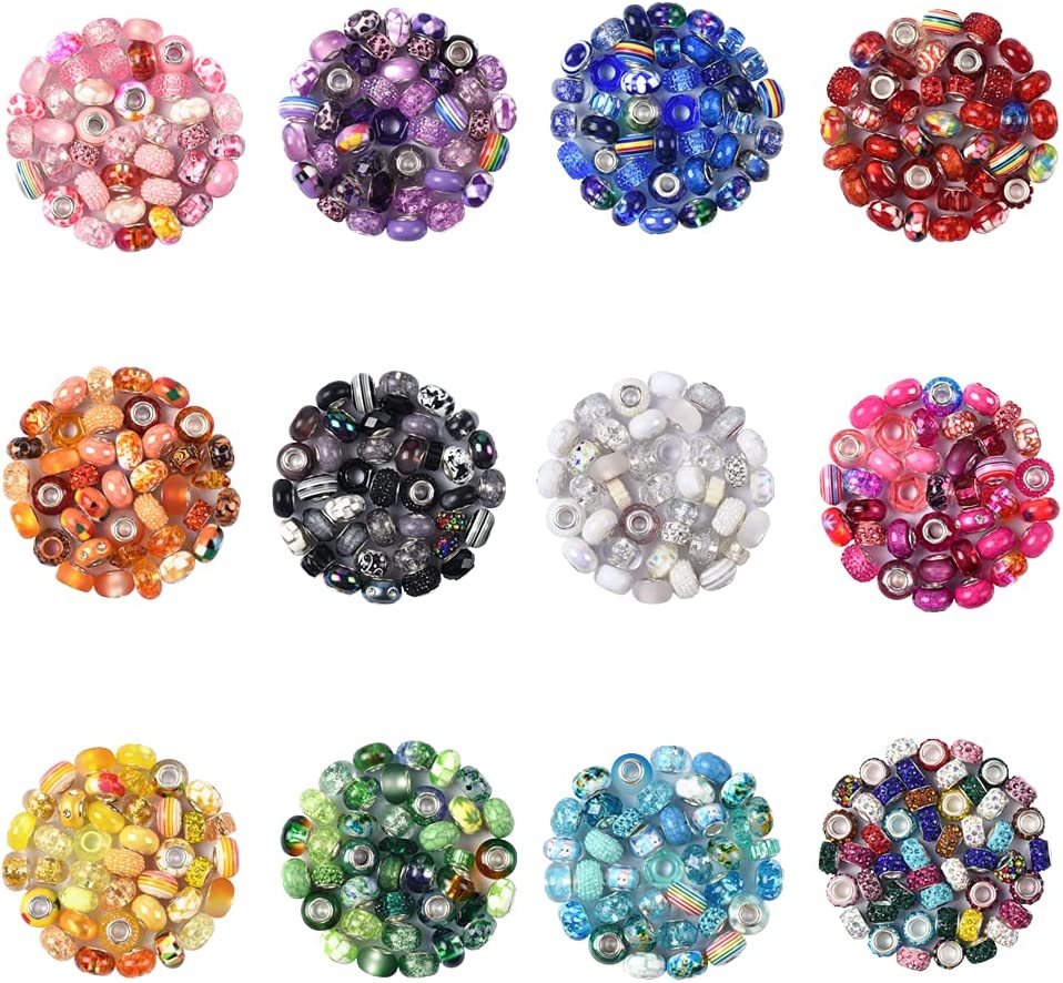 Aipridy Assortment European Large Hole Beads Spacer Beads Rhinestone Craft Beads for DIY Charms Bracelet Jewelry Making (Rainbow) image 1