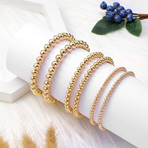 1200 Pieces Beads Ball Round Beads Beaded Spacer Beads Seamless Smooth Loose Ball Beads for Stackable Bracelet Jewelry Craft Making, 8 mm, 6 mm, 4 mm (Gold) image 4