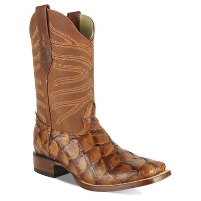 LOS ALTOS BOOTS MENS #8221050 WIDE SQUARE TOE | GENUINE PIRARUCU FISH BOOTS | COLOR CHEDRON image 0