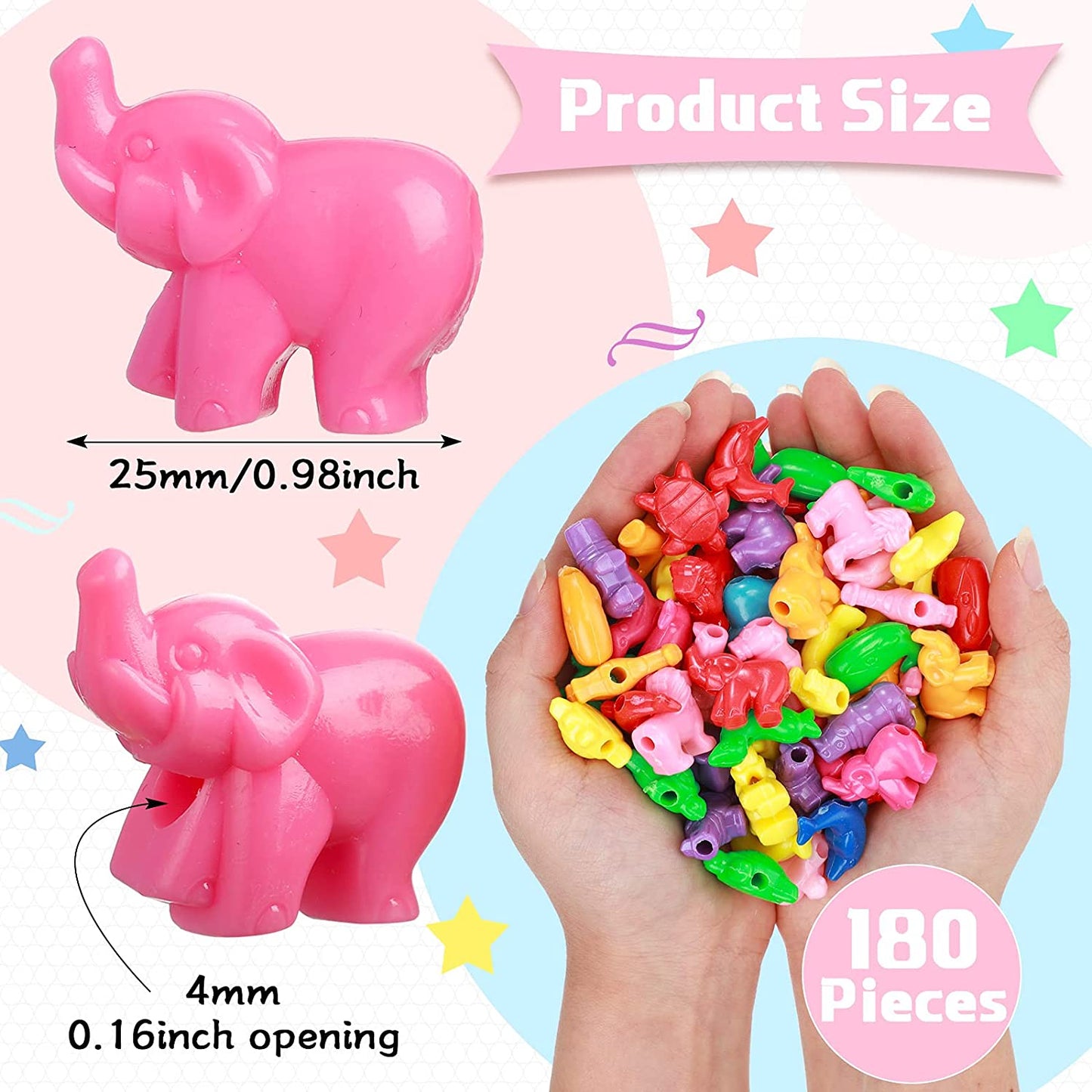180 Pieces Animal Plastic Beads Animal Shaped 25 mm Children's Plastic Craft Beads Marine Life Animal Design Plastic Beads for Kids Make Multi Color Bracelets Crafts DIY Bracelets Necklaces Keychains image 2