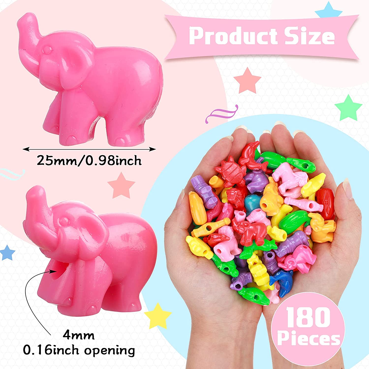 180 Pieces Animal Plastic Beads Animal Shaped 25 mm Children's Plastic Craft Beads Marine Life Animal Design Plastic Beads for Kids Make Multi Color Bracelets Crafts DIY Bracelets Necklaces Keychains image 2