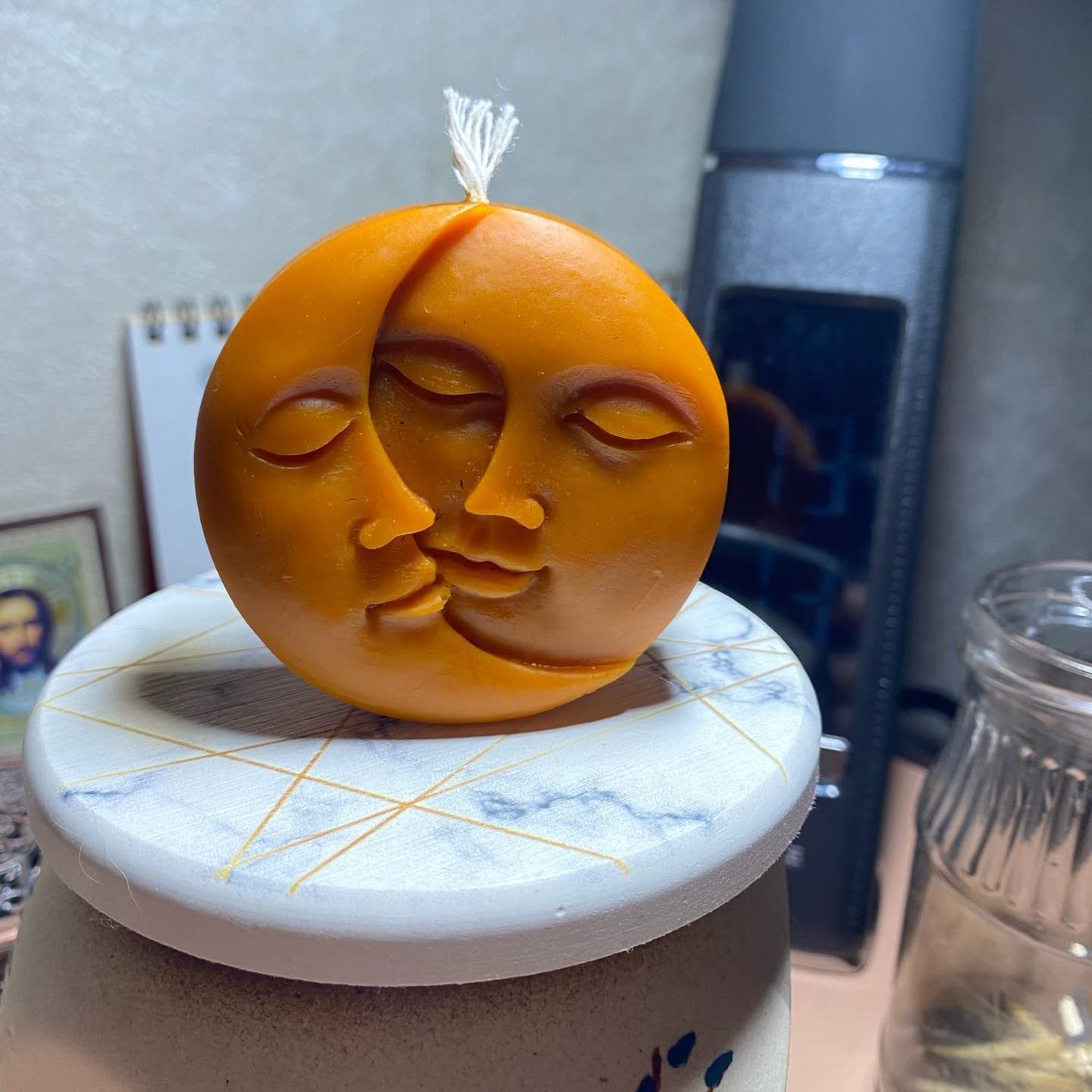 MIMIRACLE Human Face Candle Mold Abstract Face Silicone Molds DIY Soap Aromatherapy Molds 3D Portrait Sculpture Home Decor Resin Casting Mould -Moon Face image 3