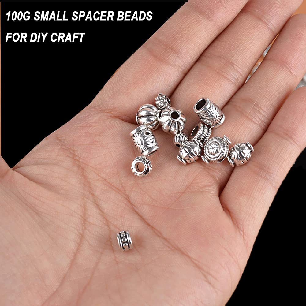 180 Silver Spacer Beads - 100g Tibetan Antique Silver Color Metal Beads Small Loose Spacer Beads with Radom Styles for Jewelry Making DIY Charm Bracelets image 2