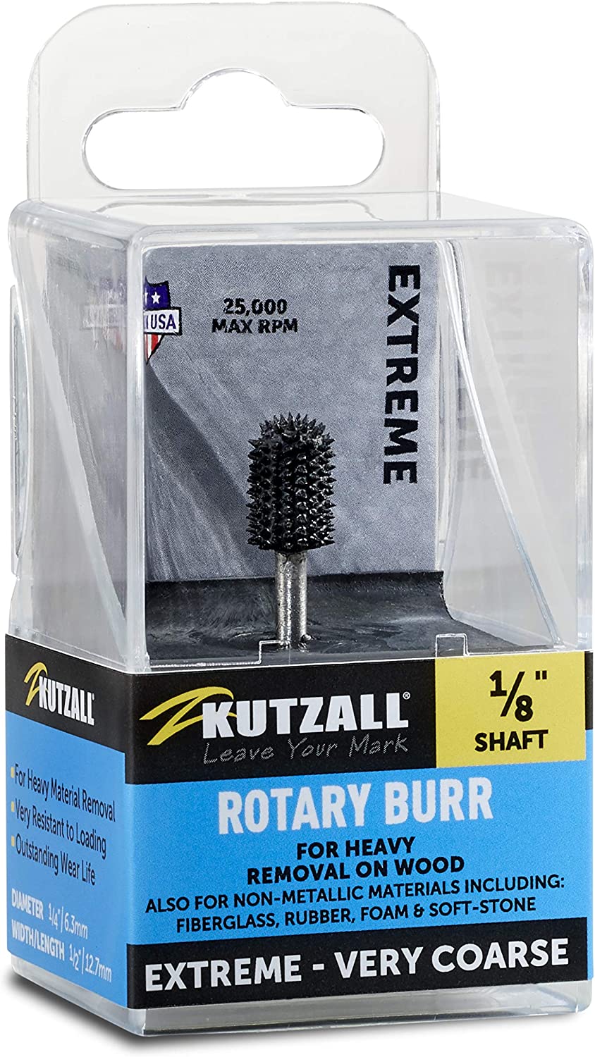 Kutzall Extreme Ball Nose Burr, 1⁄8" Shaft, Very Coarse - Woodworking Attachment for Dremel, Foredom, DeWalt, Milwaukee. Abrasive Tungsten Carbide, 1⁄4" (6.3mm) Dia. X 1⁄2" (12.7mm) Length, BNX-14-EC image 1