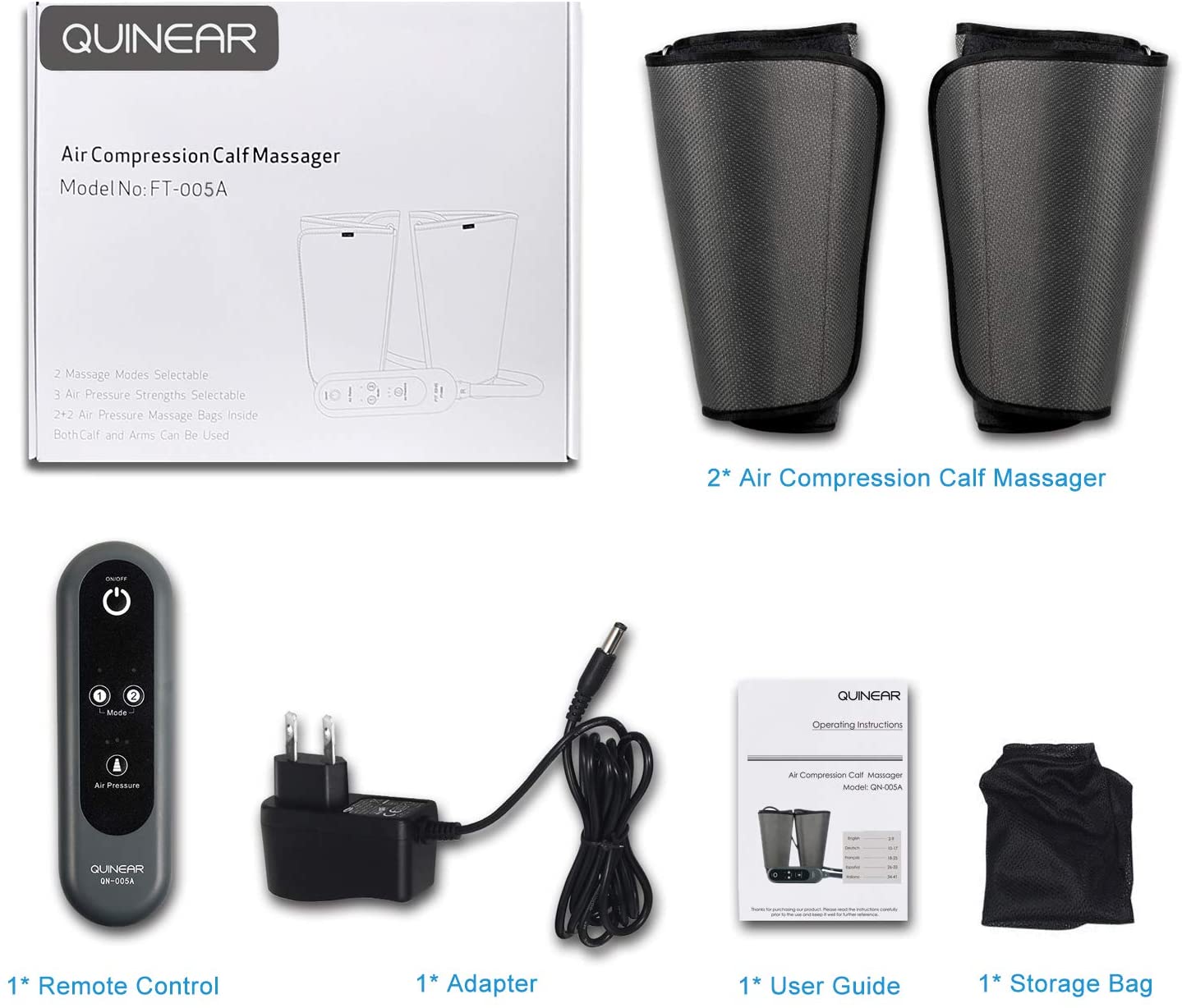 QUINEAR Air Compression Leg Massager for Circulation Calf Wraps Massage for Muscle Relaxation with Handheld Controller 2 Modes 3 Intensities image 6