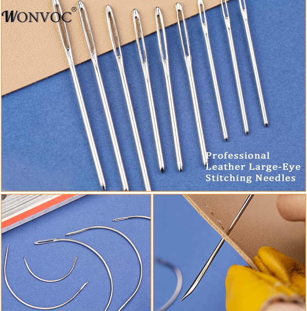 Leather Sewing Kit, Leather Sewing Upholstery Repair Kit with Large-Eye Stitching Needles, Waxed Thread, Awl, Leather Craft Repair Kit for DIY Leather Hand Craft image 2