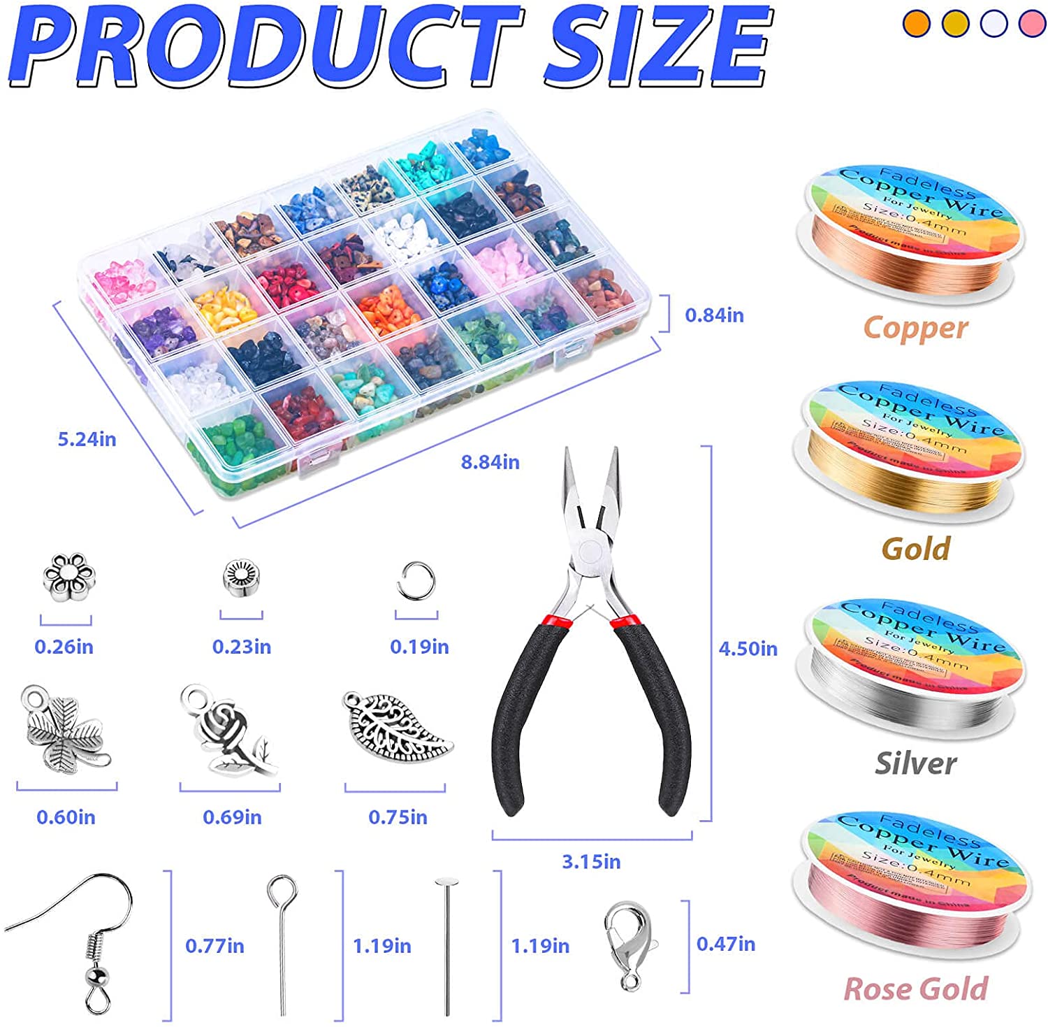 Ring Making Kit, 1718Pcs Jewelry Making Kit with 28 Colors Crystal Gemstone Chip Beads, Ring Sizer Tools, Jewelry Wire, Jewelry Pliers and Other Jewelry Ring Making Supplies image 5
