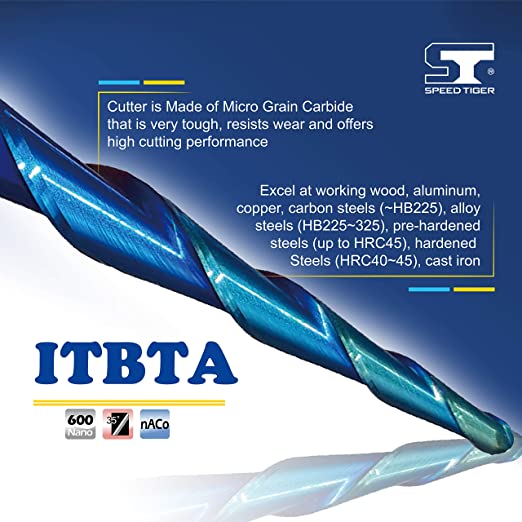 SPEED TIGER ITBTA Carbide Tapered End Mill- CNC Carving Bits, Ball Tip R1, 1/4"Shank 3"OVL for Wood/Alloy Steels/Hardened Steels-Made in Taiwan image 1