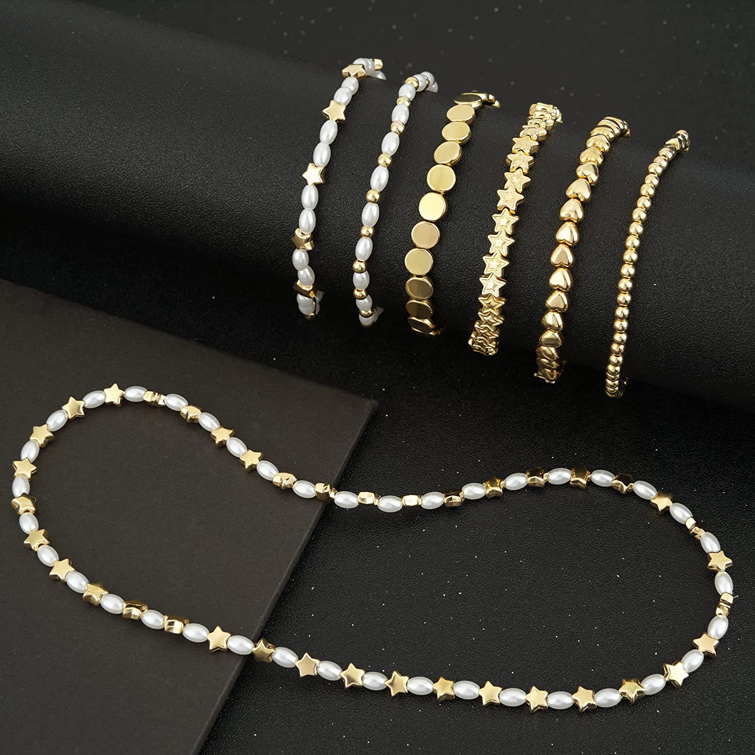 3200Pcs Assorted Spacer Beads Bulk Loose Gold Beads Faceted Rondelle Cube Round Column Rhombus Bead for DIY Jewelry Bracelets Earring Necklace Making , 6 Styles (Gold, Silver, Rose Gold) image 4