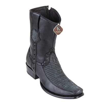 MEN'S KING EXOTIC TEJU LIZARD BOOTS WITH DEER DUBAI TOE HANDCRAFTED SANDED BLACK (479BF0774) image 0