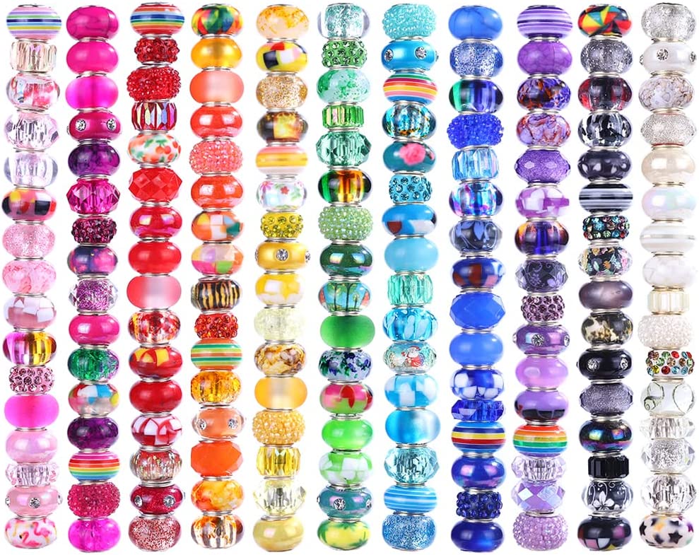 VICTLOV 200 Pieces European Large Hole Beads Spacer Beads Charm Fairy Wands Beads Rhinestone Craft Beads for DIY Bracelet Jewelry Making (11 Color) image 1