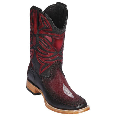 LOS ALTOS BOOTS MENS #82F1243 WIDE SQUARE TOE | GENUINE STINGRAY &amp; DEER SINGLE STONE BOOTS | COLOR FADED BURGUNDY image 0
