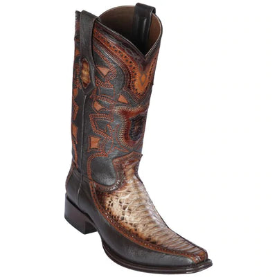 LOS ALTOS BOOTS MENS #76F5785 EUROPEAN SQUARE TOE | GENUINE PYTHON AND DEER BOOTS | COLOR RUSTIC BROWN image 0