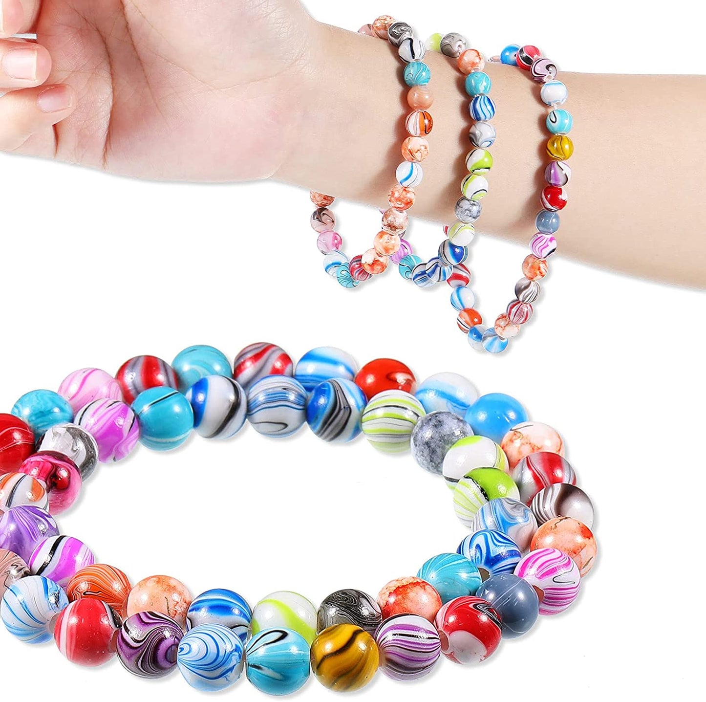 500 Pieces Acrylic Beads 8 mm Multicolor Acrylic Round Loose Beads for Bracelets and Necklaces Jewelry Making Supplies, Random Color (Ink Pattern) image 2