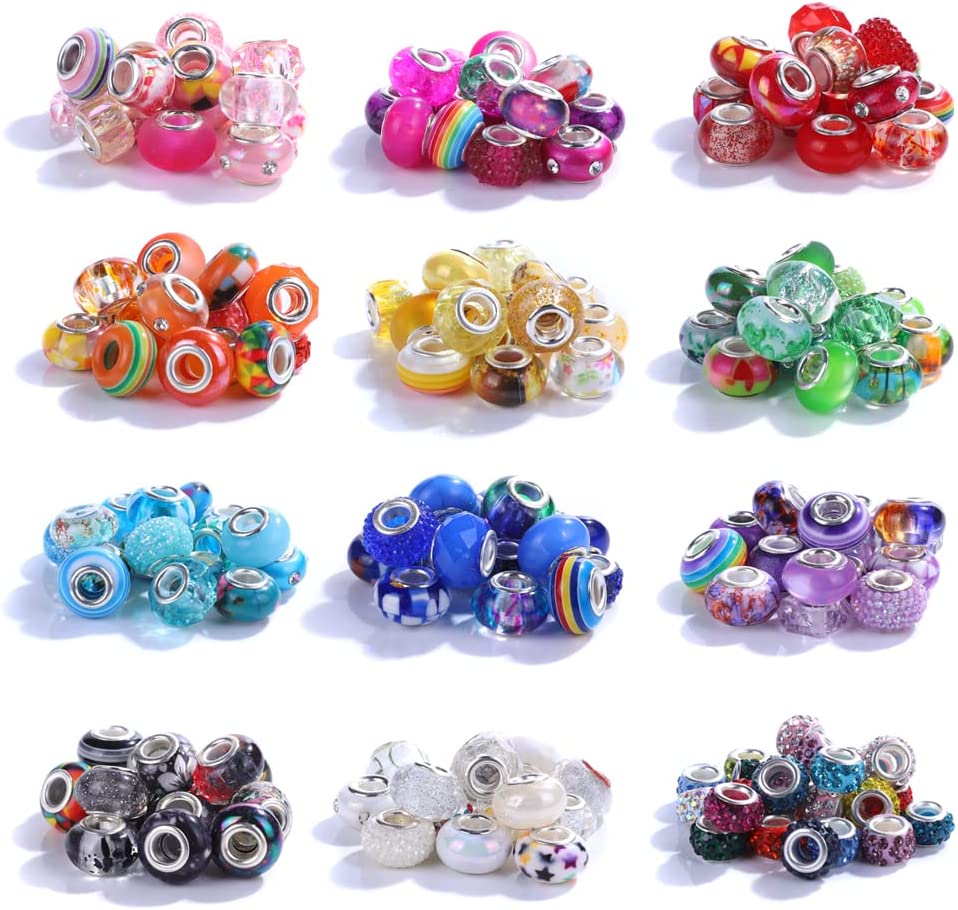 VICTLOV 200 Pieces European Large Hole Beads Spacer Beads Charm Fairy Wands Beads Rhinestone Craft Beads for DIY Bracelet Jewelry Making (11 Color) image 2