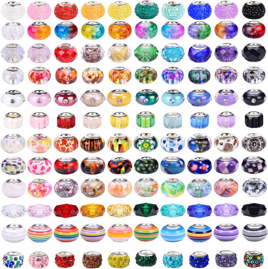 240 Pieces Assorted European Craft Beads Large Hole Lampwork Spacer Beads Colorful European Beads for DIY Necklace Bracelet Jewelry Making (Mix Color Style) image 0
