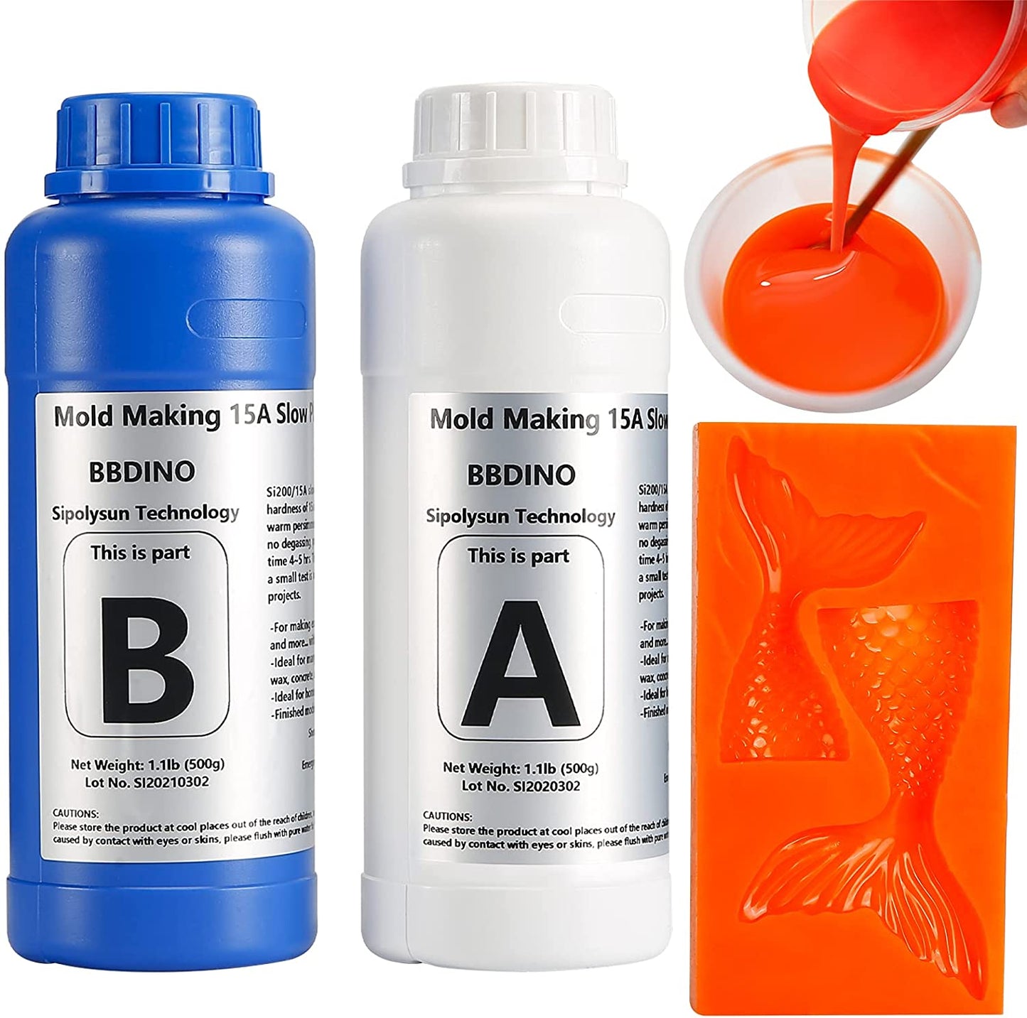 BBDINO Silicone Mold Making Kit, Non-Toxic Mold Making Silicone Rubber N.W 2.2 lb, Platinum Liquid Silicone Mold Making Rubber, Ideal for Resin/Soap/Wax/Chocolate Molds Casting Silicone Molds DIY image 0