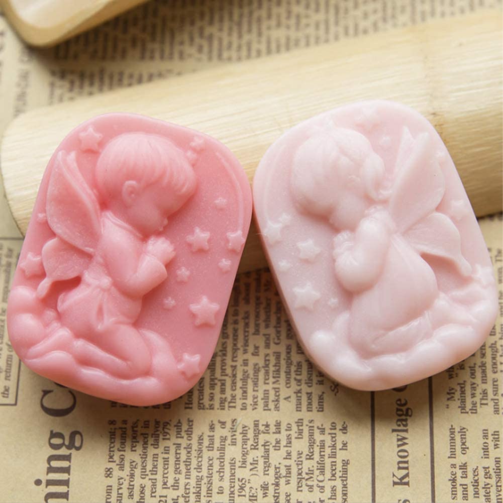 WANDIC Silicone Soap Mold, 4-Cavity 3D Angel Mold Homemade Soap Mold Soap Making Supplies for DIY Soap Candle Resin Crafts image 1