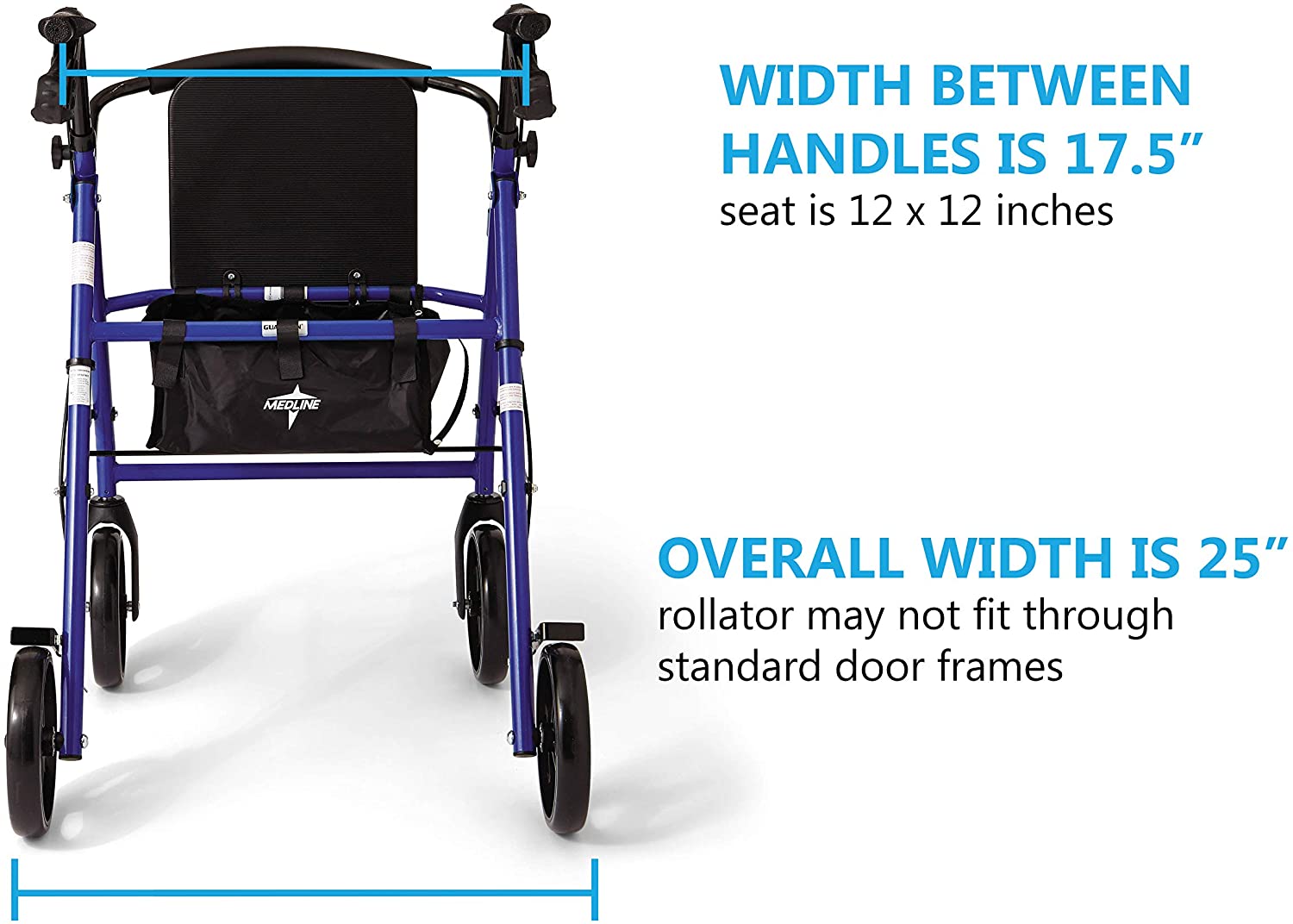 Medline Standard Steel Folding Rollator Adult Walker with 8 Wheels, Blue image 4