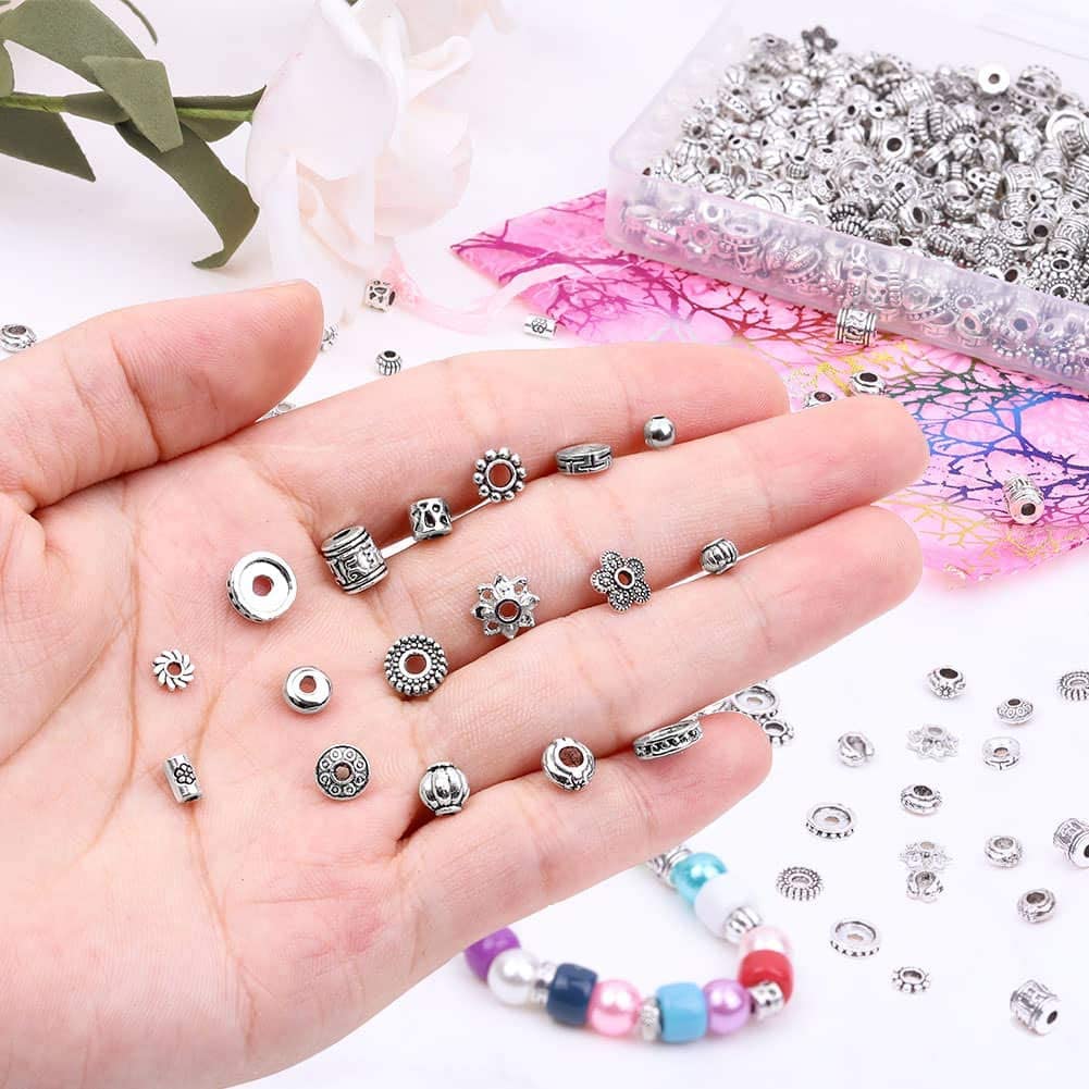 Silver Spacer Beads, Cridoz 900Pcs 17 Style Spacer Beads for Jewelry Making Bracelet Necklace Jewelry Findings Accessories image 4