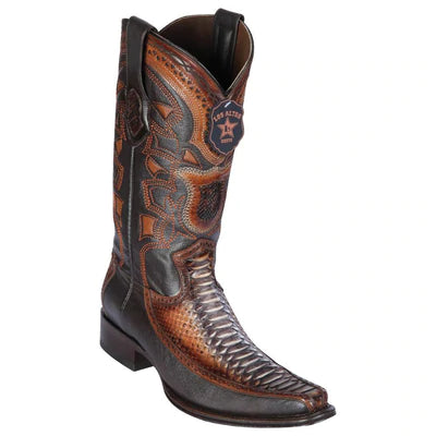 LOS ALTOS BOOTS MENS #76F5788 EUROPEAN SQUARE TOE | GENUINE PYTHON AND DEER BOOTS | COLOR RUSTIC COGNAC image 0