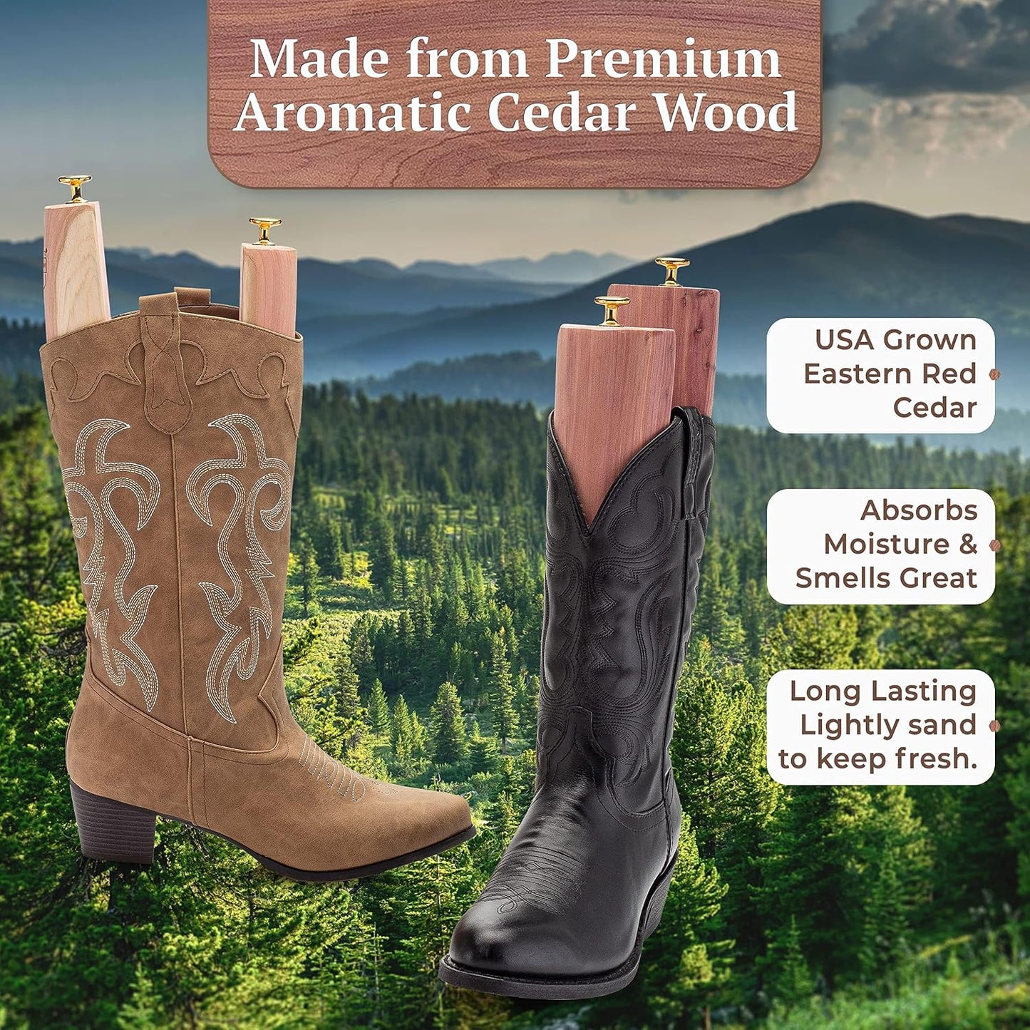 HOUNDSBAY Cedar Boot Calf Stretcher — Adjustable Shaft Shaper for Tall Boots