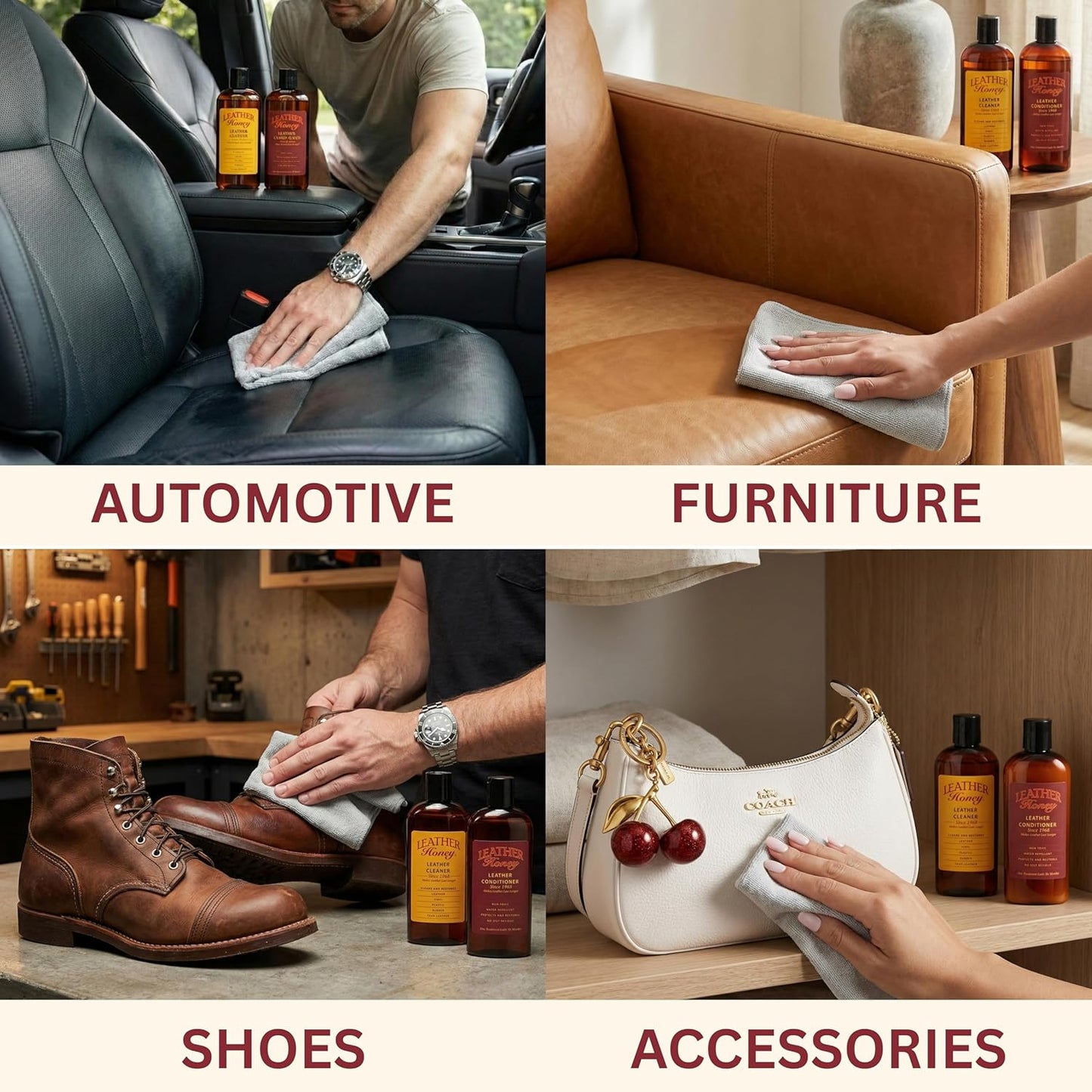 Leather Honey Complete Leather Care Kit — Cleaner, Conditioner & Cloths (USA)