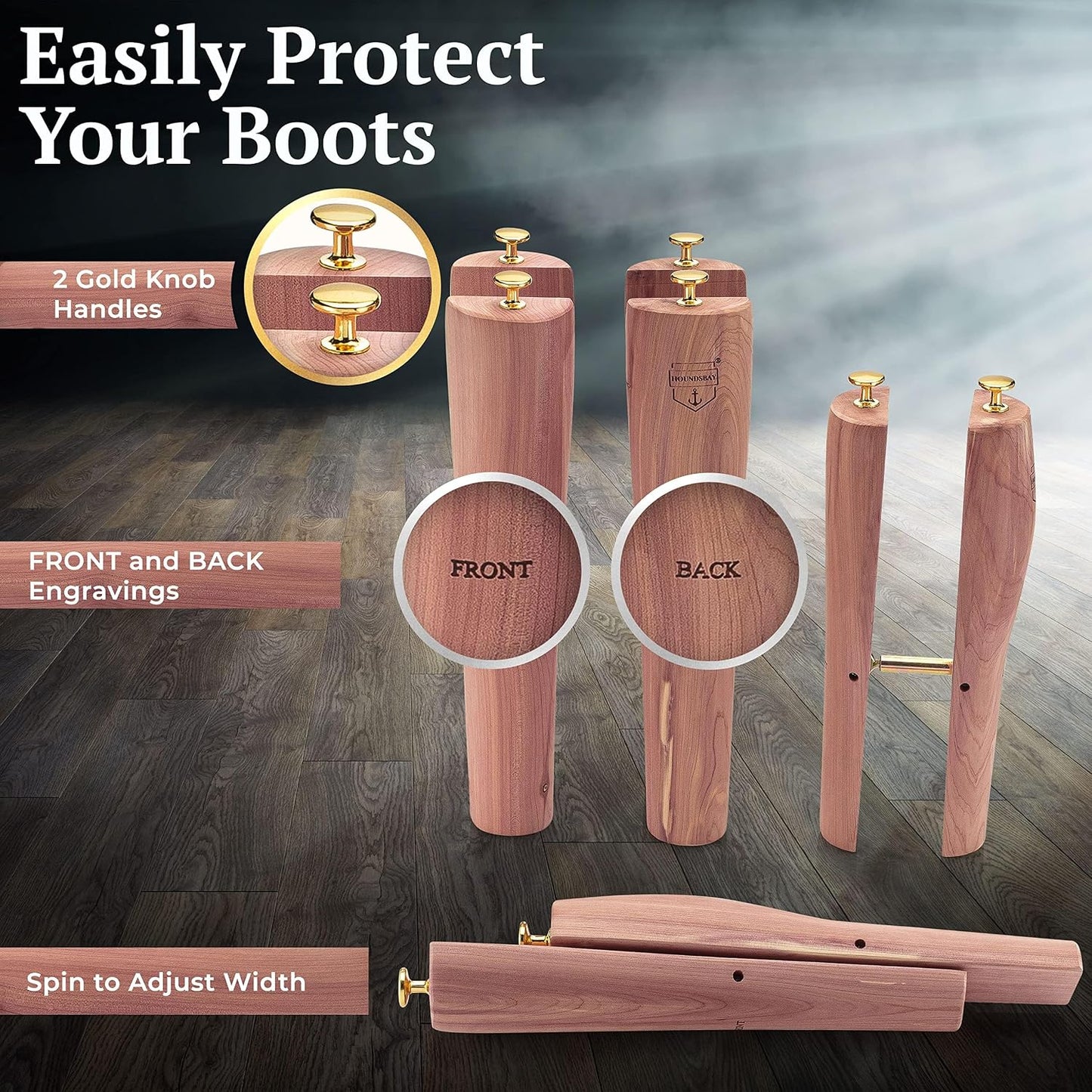 HOUNDSBAY Cedar Boot Calf Stretcher — Adjustable Shaft Shaper for Tall Boots