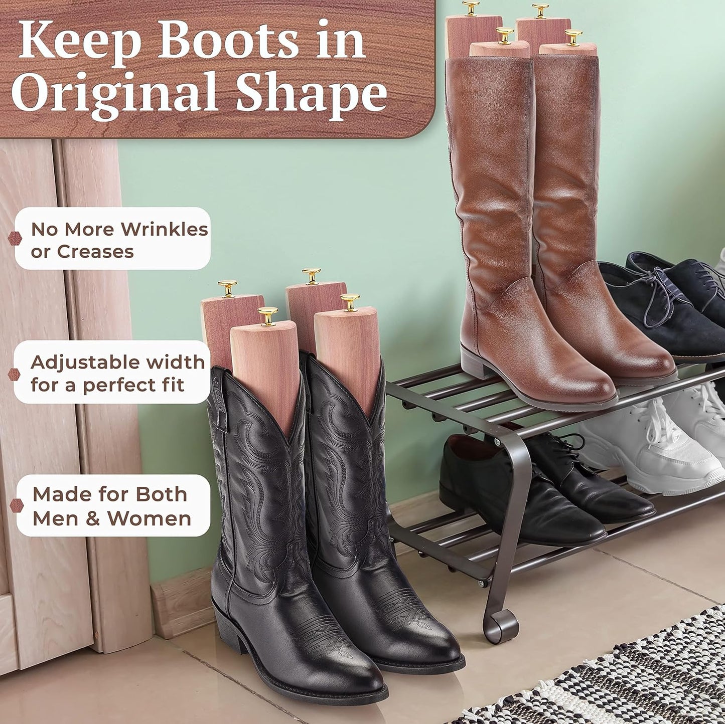 HOUNDSBAY Cedar Boot Calf Stretcher — Adjustable Shaft Shaper for Tall Boots