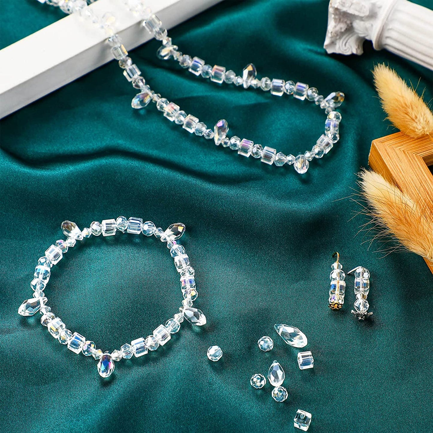 1100 Pieces Crystal Glass Beads for Jewelry Making AB Crystal Faceted Gemstone Beads Rondelle Bicone Bicone Round Loose Spacer Beads for Craft Chandelier image 2