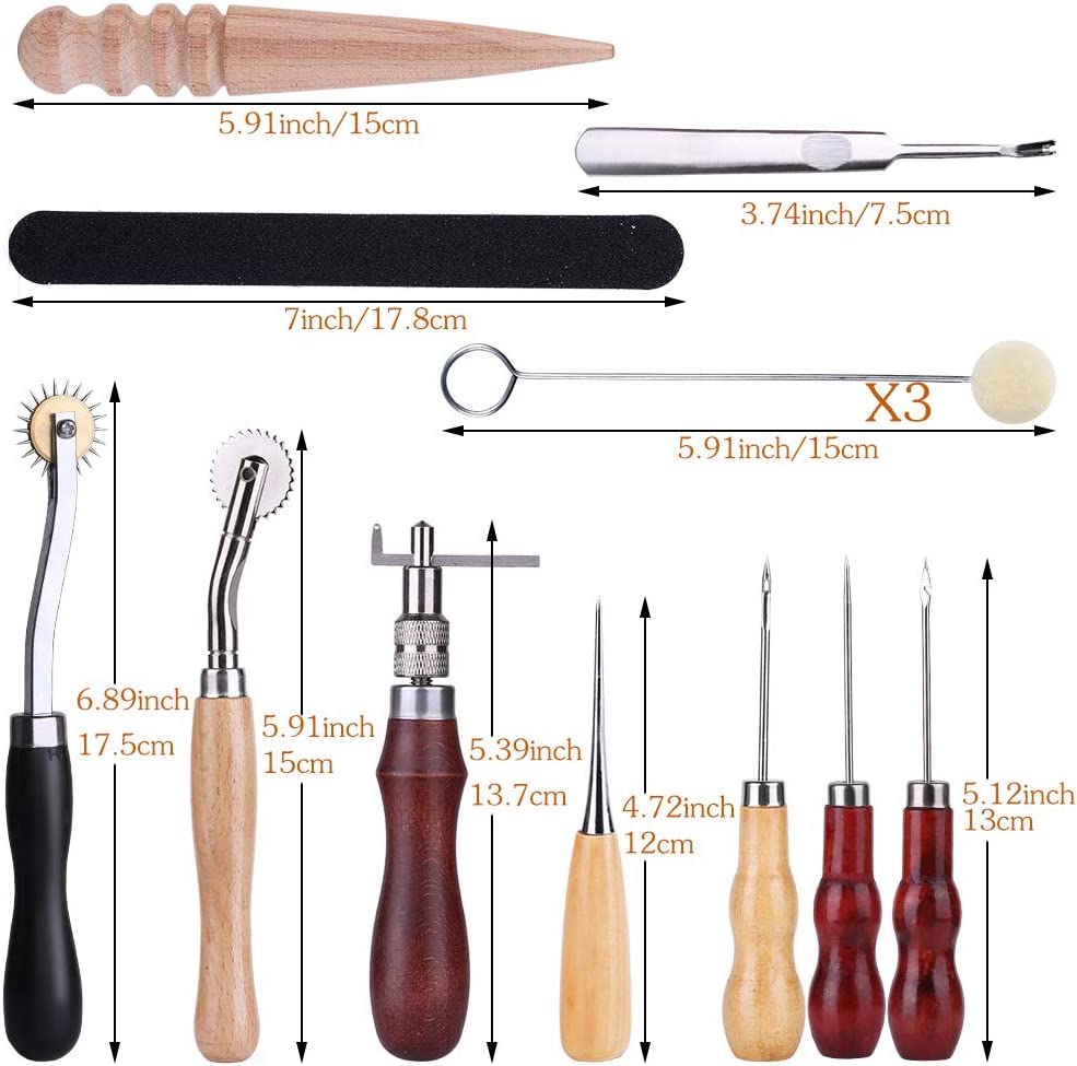 Jmuiiu 29Pcs Leather Sewing Repair Upholstery Kit, 5 Colors Waxed Thread, Leather Hand Sewing Needles with Leather Groover, Sewing Awl, and Other Leather Tools for Beginners Leather DIY image 1