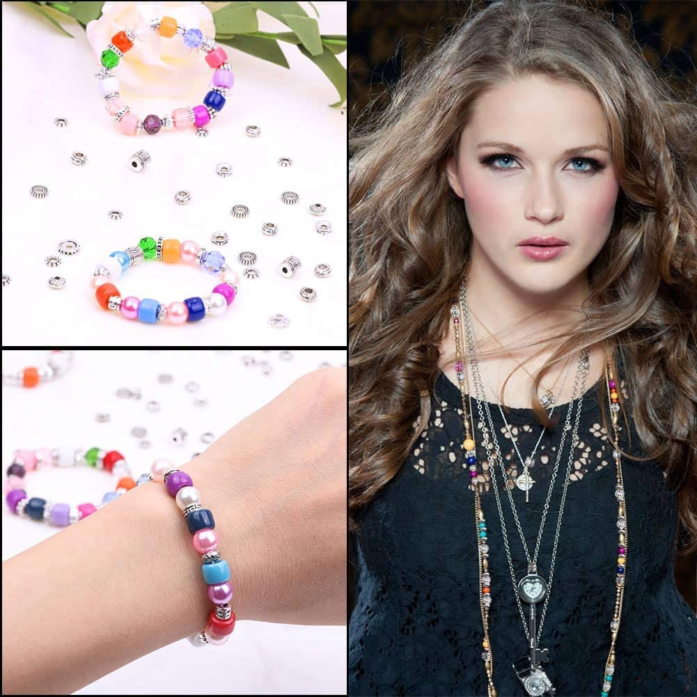 Silver Spacer Beads, Cridoz 900Pcs 17 Style Spacer Beads for Jewelry Making Bracelet Necklace Jewelry Findings Accessories image 5