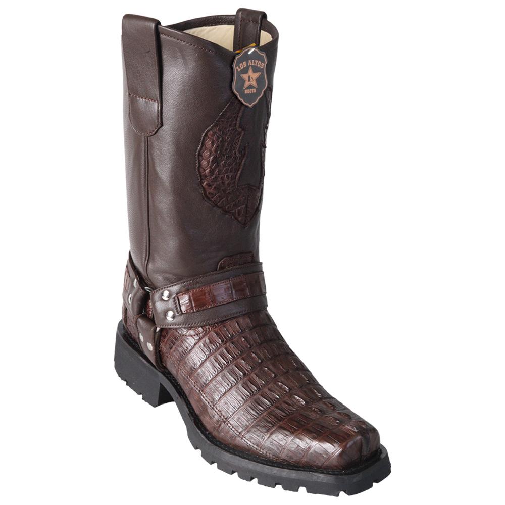Los Altos Boots Mens #55T0107 Biker Boot | Genuine Caiman Tail Leather Boots | Color Brown image 0