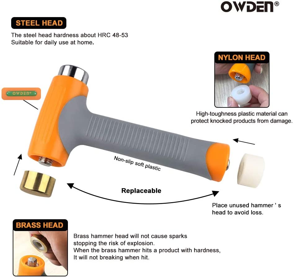 OWDEN Professional Jewelry Metal Stamps Hammer with 2 Replace Hammer Heads No-Rebound Steel Bench Block Set Jewelry Stamping Working Tools Metal Letter Punch for Brass Aluminium Copper Leather Marks. image 4