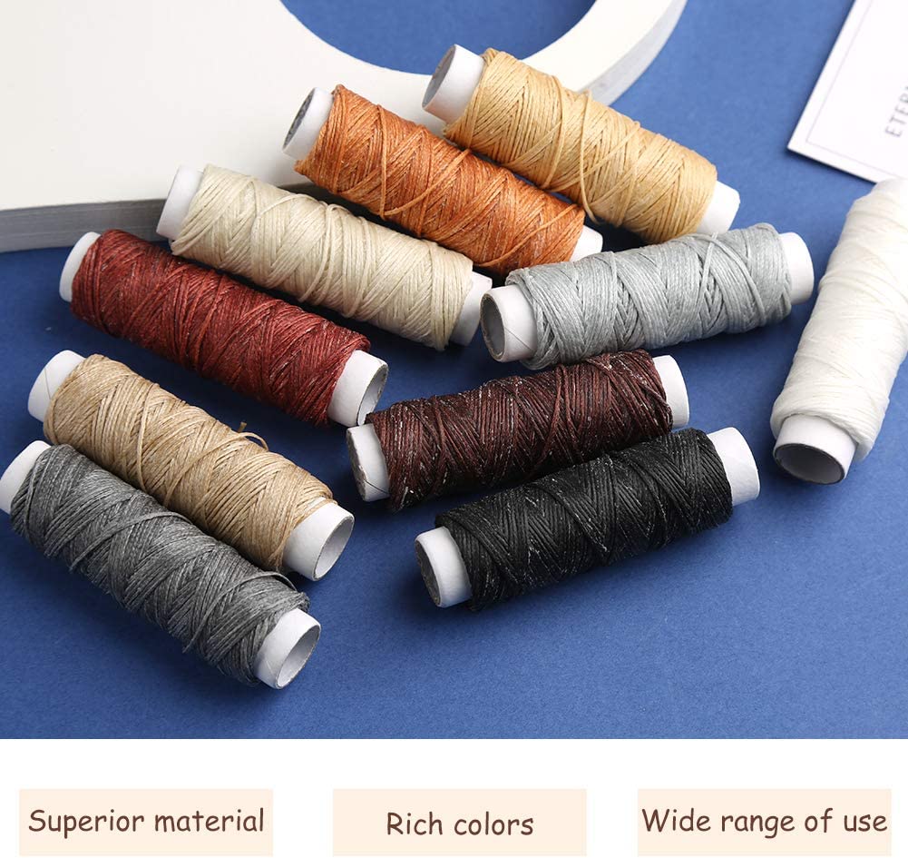 44 Pieces Leather Sewing Kit, Leather Working Tools with Waxed Thread, 4mm Prong Punch, Sewing Awl and Large-Eye Stitching Needles, Leather Tools and Supplies for Beginner image 2