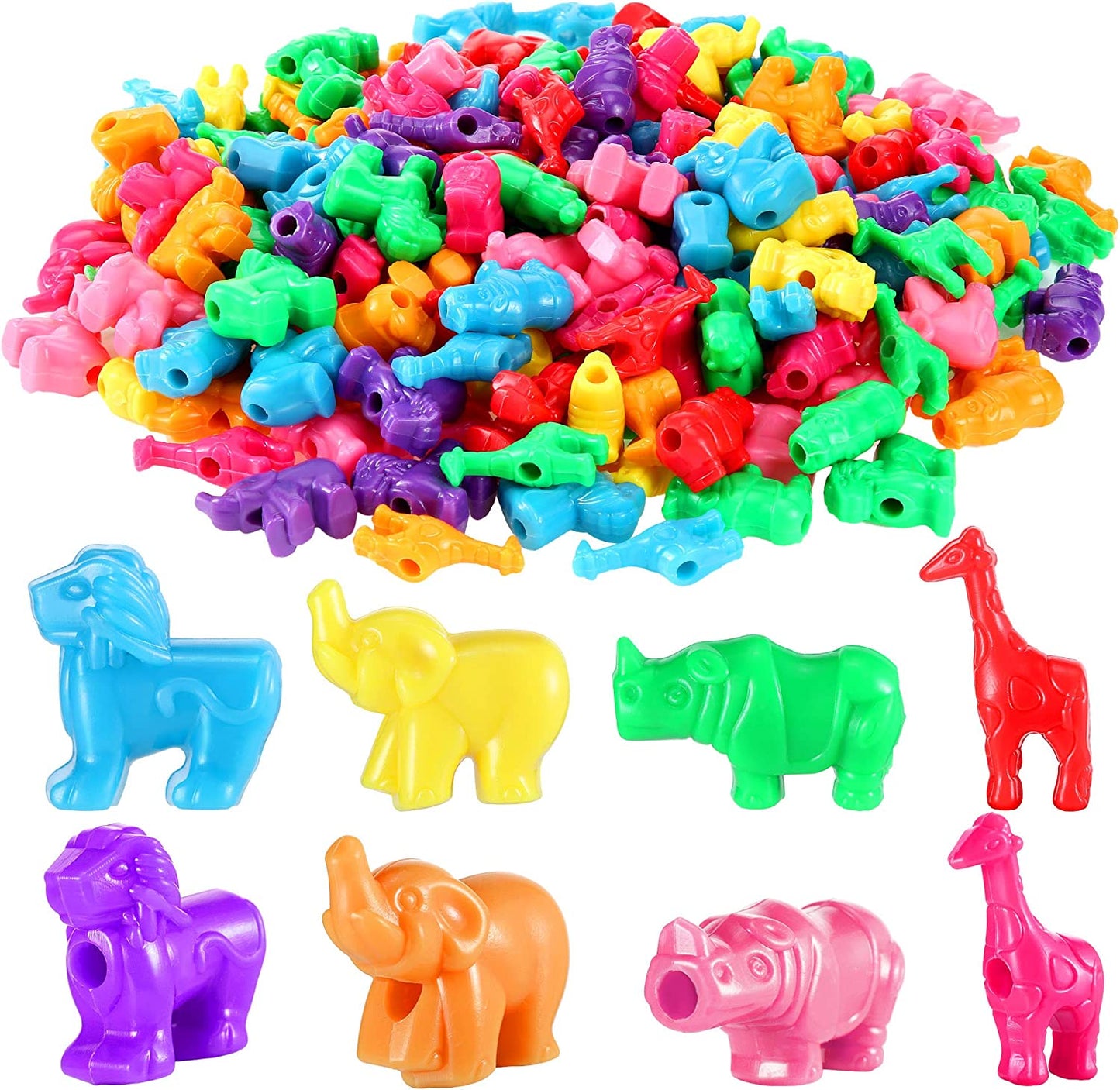 180 Pcs Animal Shaped Beads Zoo Animal Pony Bead Charms Plastic Colorful Craft Beads 0.66 Pounds with Various Animal Design for Kids DIY Jewelry Craft Making Necklace Bracelet Supplies image 0